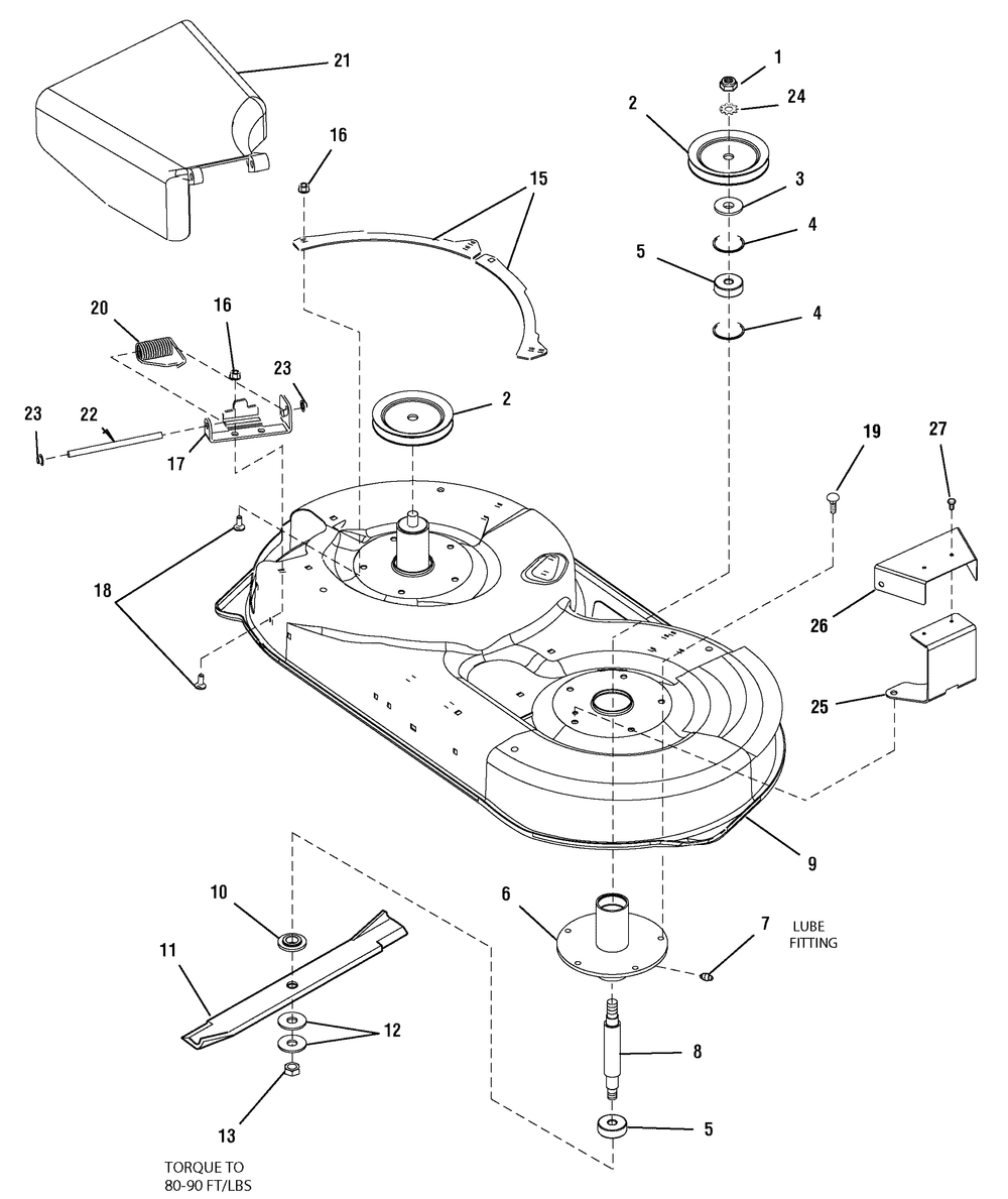 42" Mower Deck - Housing, Arbors And Blades Group Diagram and Parts List for 2690514 (107277680 - ZTS 7500)(2005) Briggs and Stratton Lawn Tractor Accessories